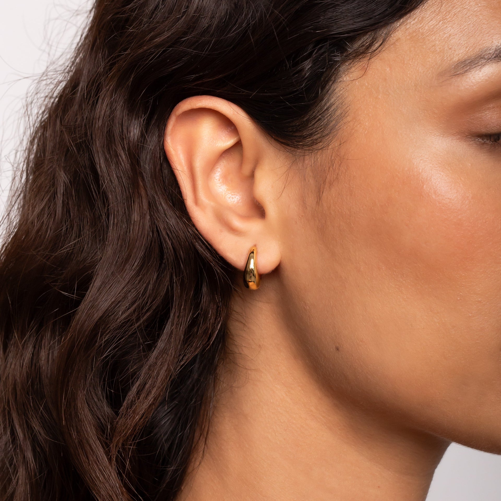 Teardrop Domed Gold Huggie Hoop Earrings in 18k Gold Plated Vermeil