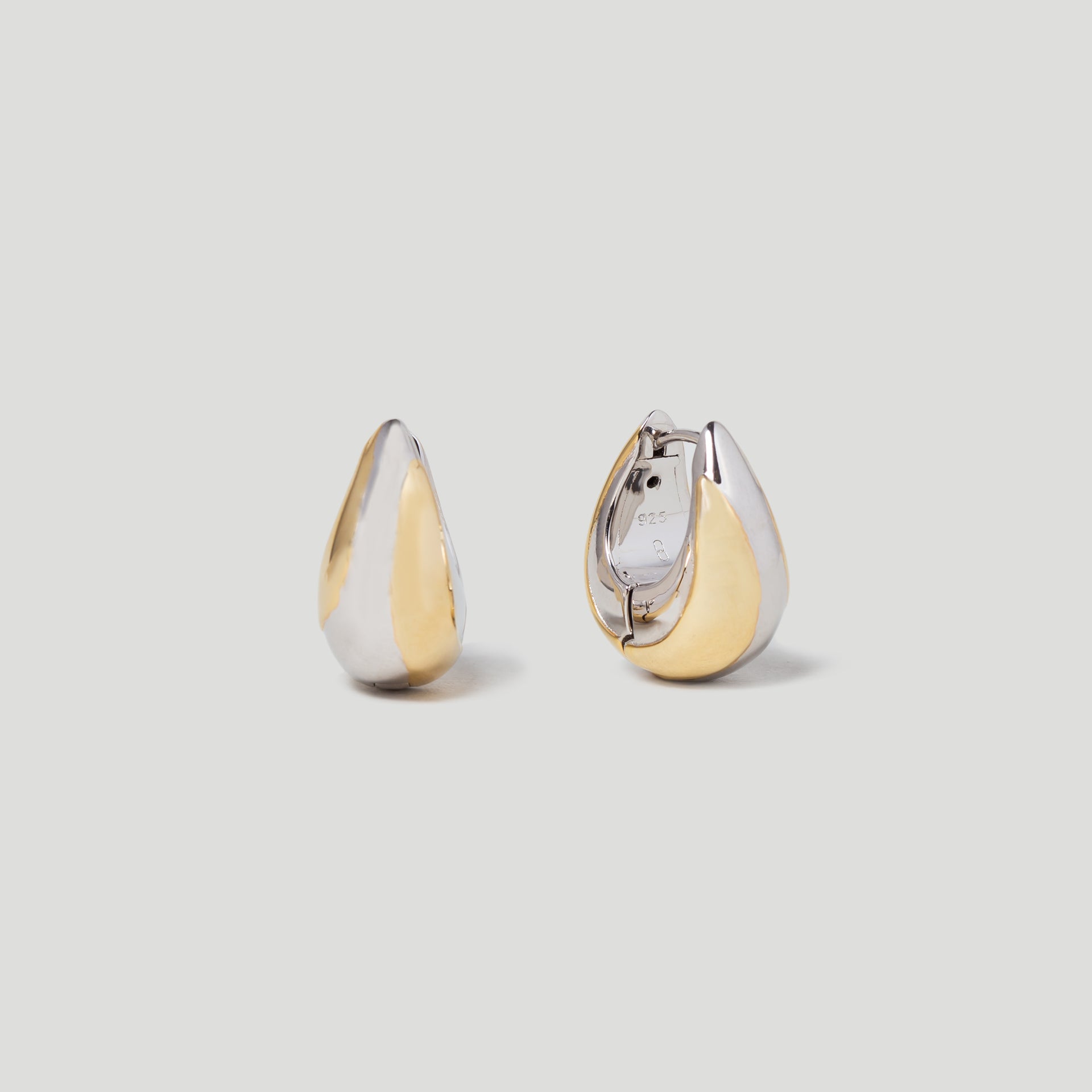 Teardrop Hoop Earrings in 18k Gold & Rhodium plated Sterling Silver