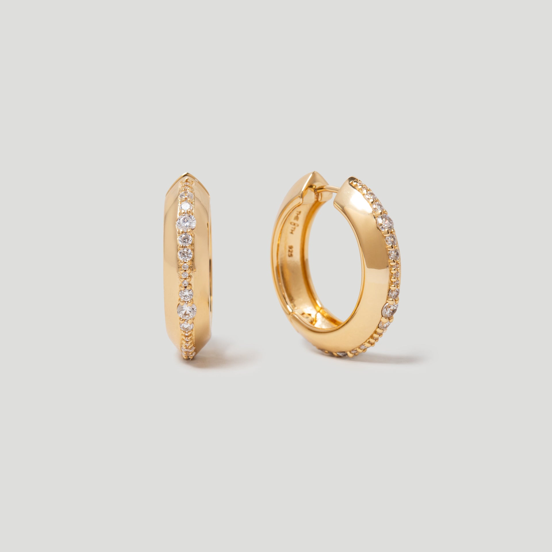 Gold Hoops With Mixed Pave Cz Crystals In 18K Gold Plated Vermeil