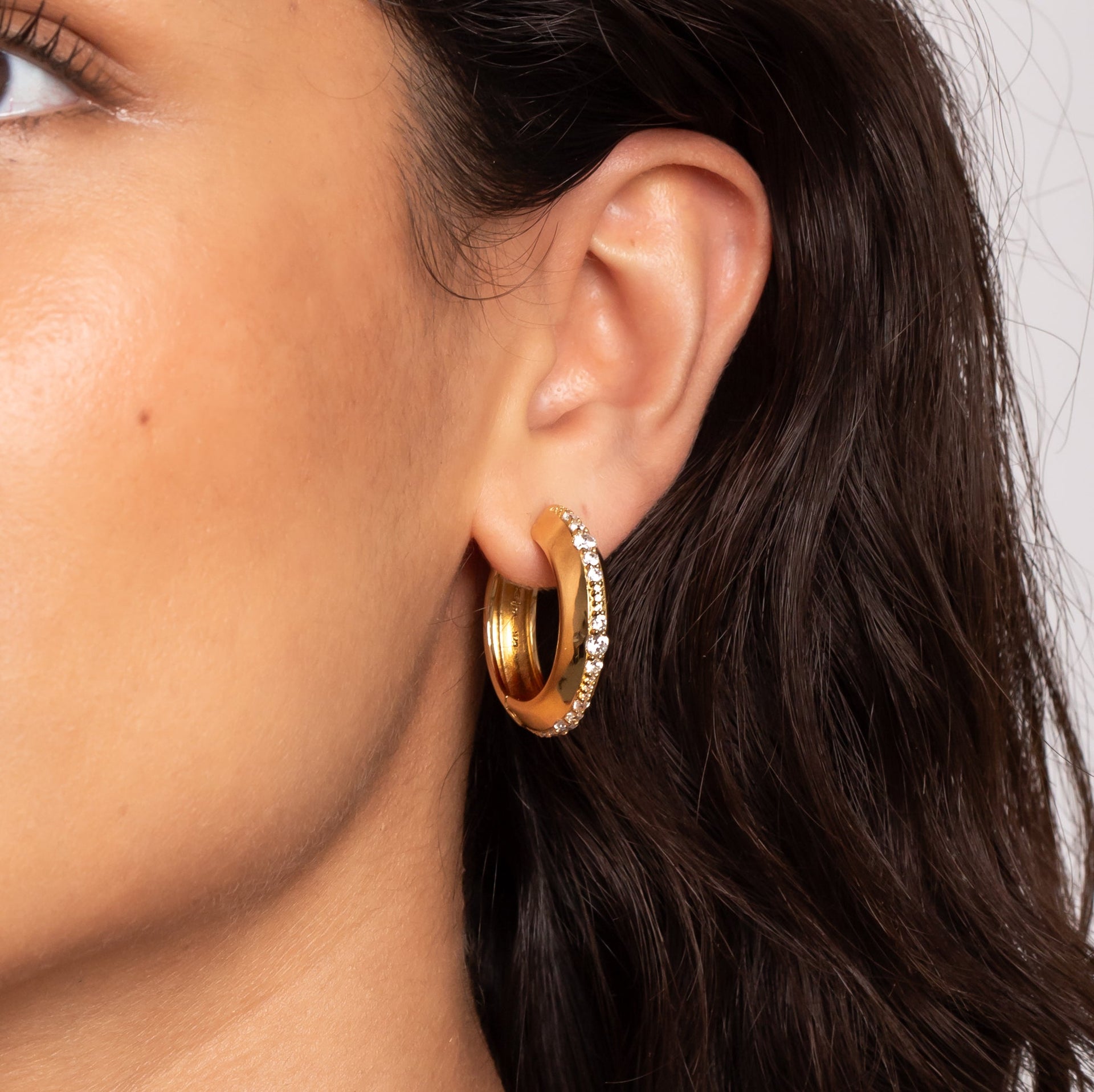 Gold Hoops With Mixed Pave Cz Crystals In 18K Gold Plated Vermeil