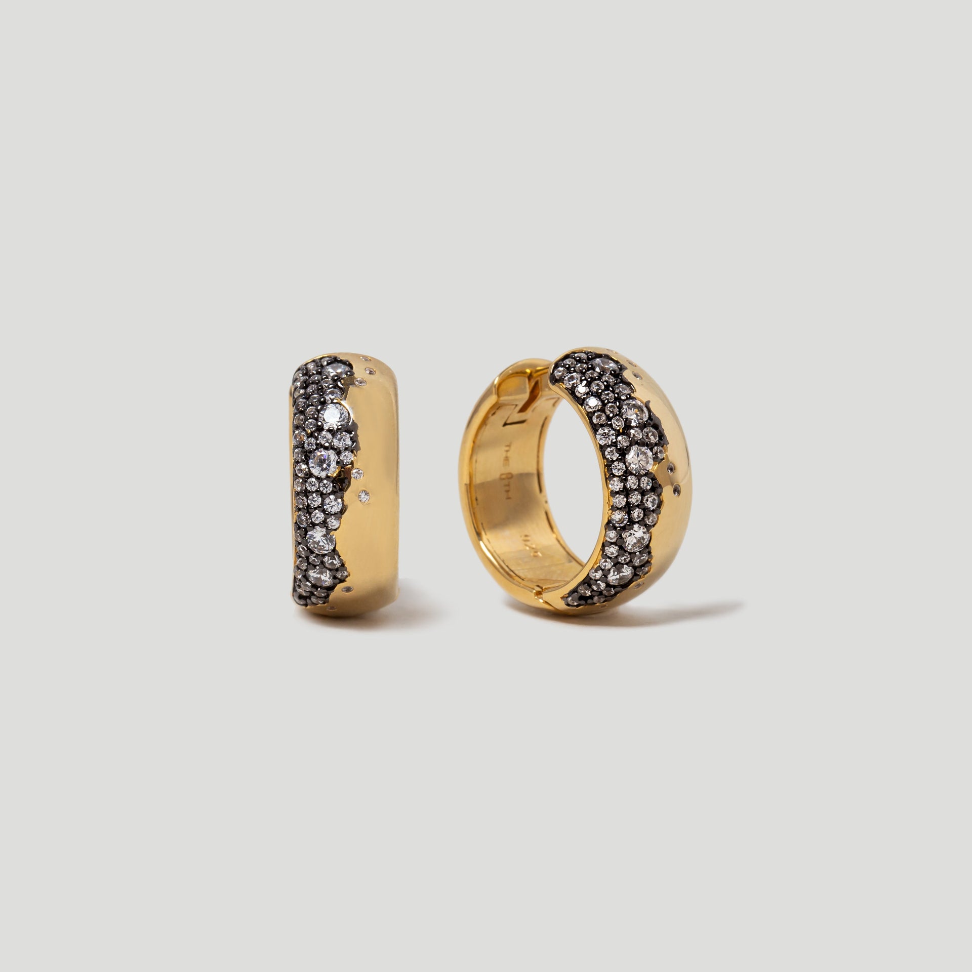 Chunky Gold Hoops With Mixed Pave Cz Crystal Edge In 18K Gold Plated Vermeil