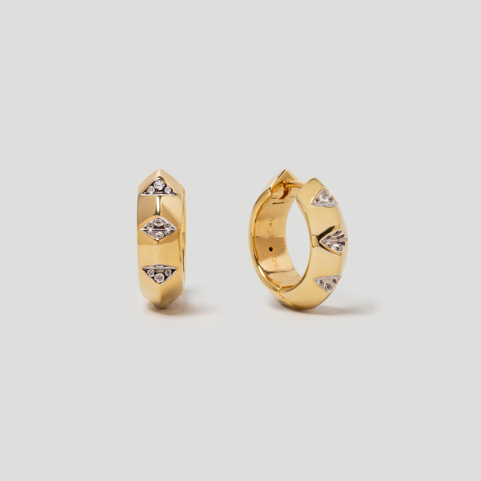 Chunky Gold Hoop Earrings With Cut Out Cz Pave Detail In 18K Gold Plated Vermeil