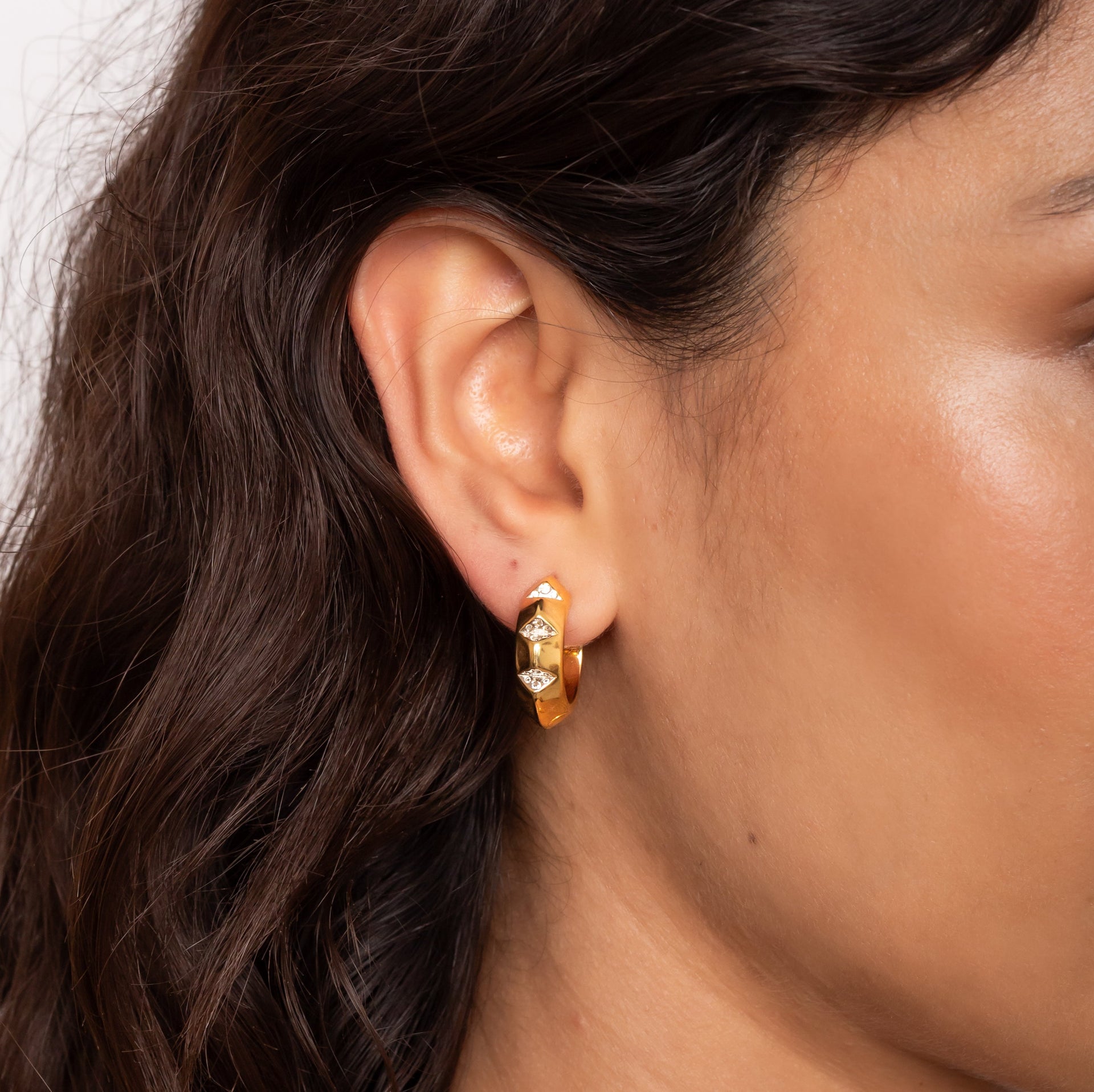 Chunky Gold Hoop Earrings With Cut Out Cz Pave Detail In 18K Gold Plated Vermeil