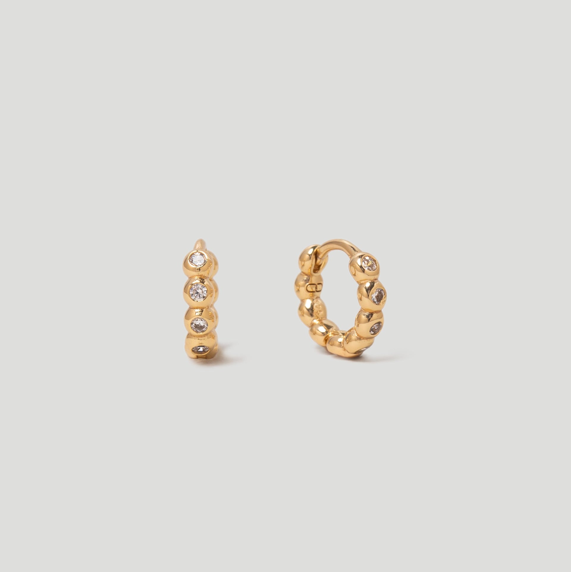 CZ Crystal Orb Mini Gold Hoop Huggie Earrings In 18K Gold Plated Vermeil