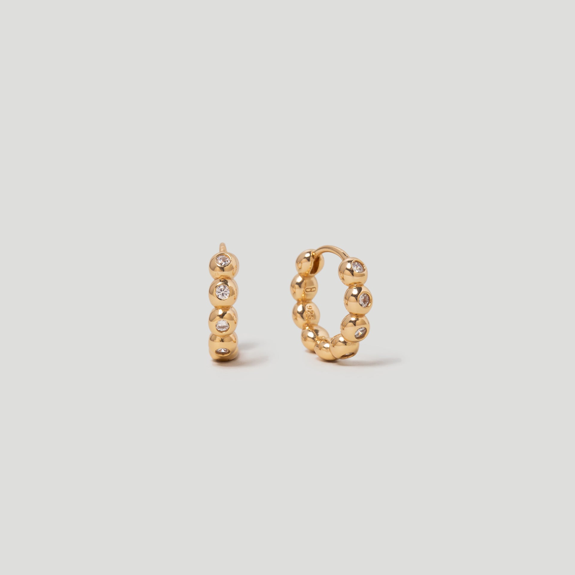 CZ Crystal Orb Gold Hoop Earrings In 18K Gold Plated Vermeil