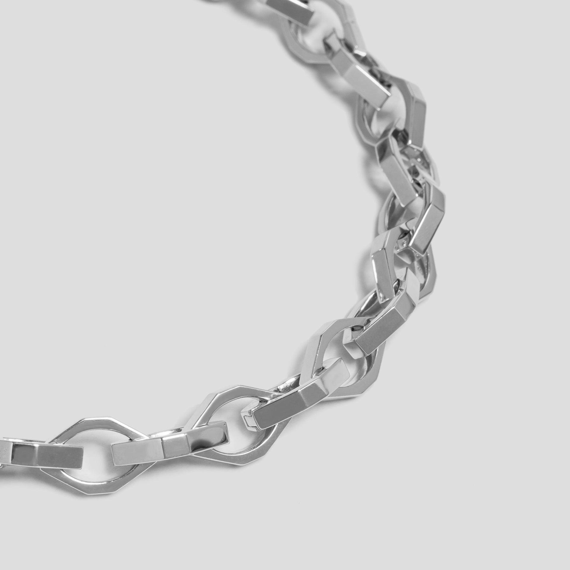 Octagon Link Chunky Silver Chain Necklace in Rhodium Plating