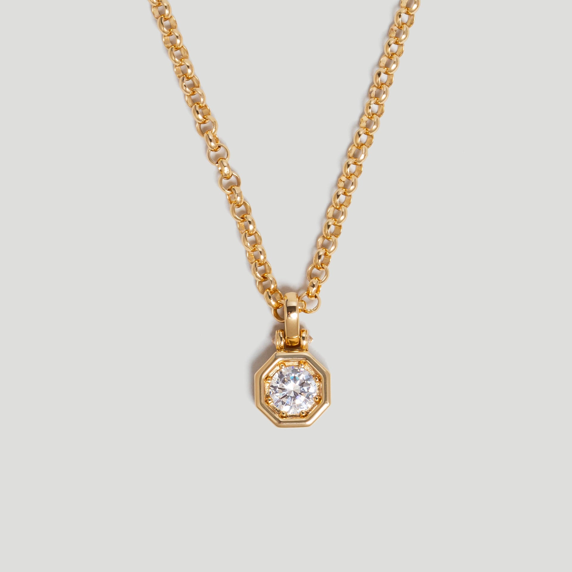 Gold Octagon Pendant Necklace with CZ stones in 18k Gold Plated Sterling Silver