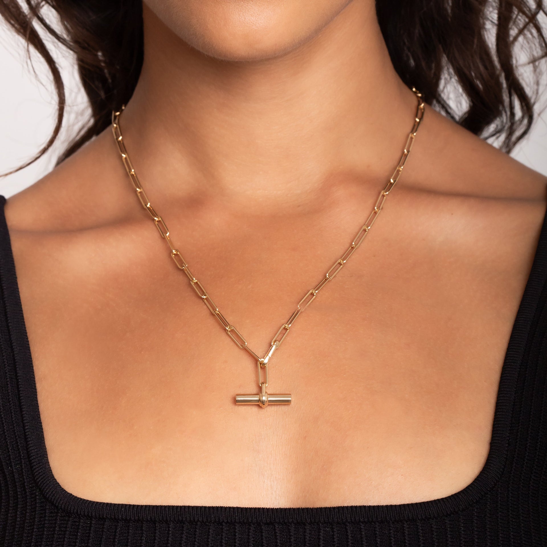 Adjustable Gold Chain T Bar Necklace in 18k Gold Plated Sterling Silver