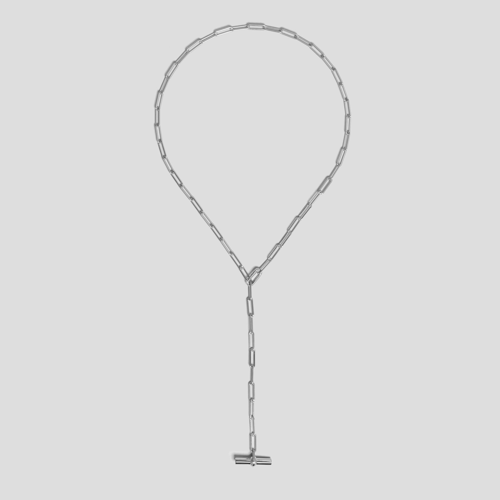 Adjustable Silver Chain T bar Necklace in Rhodium plated Sterling Silver