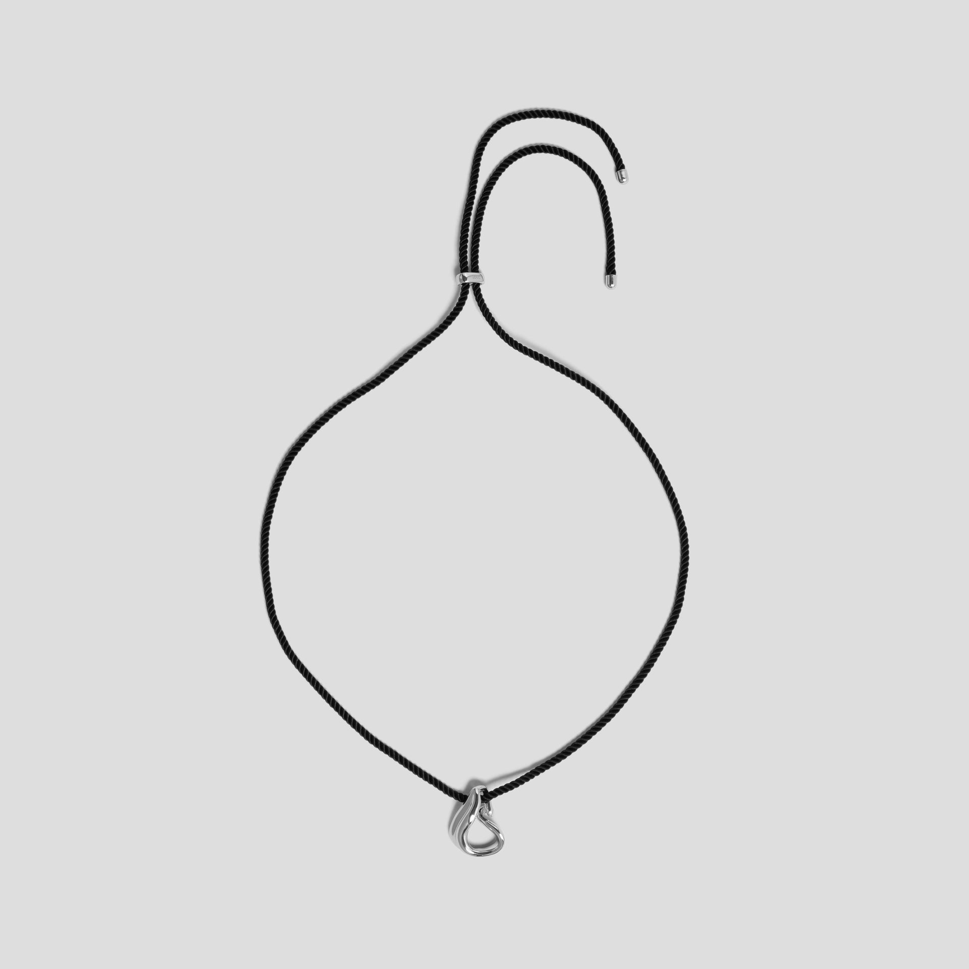 Wave Silver Pendant Cord Necklace in Rhodium Plated Sterling