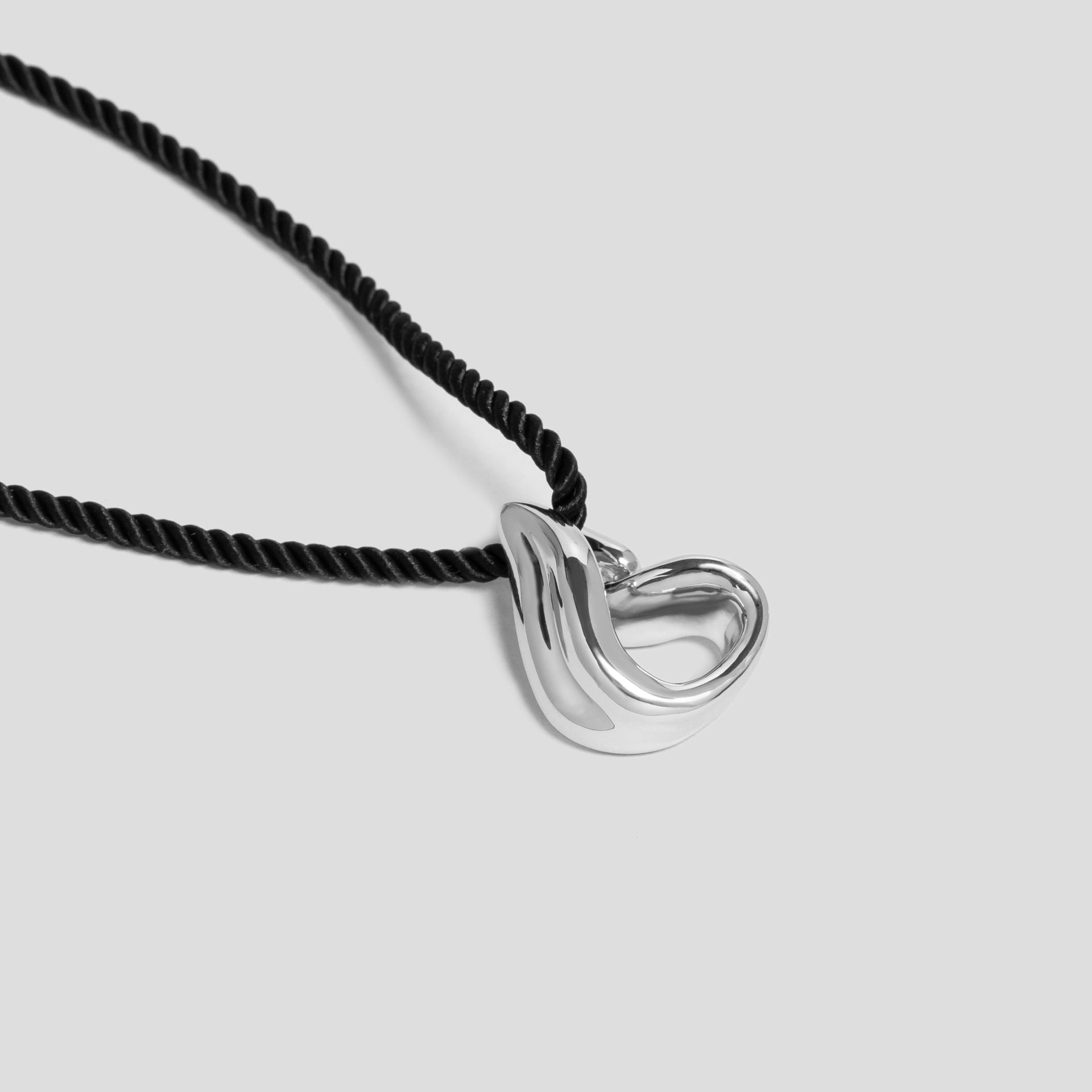 Wave Silver Pendant Cord Necklace in Rhodium Plated Sterling