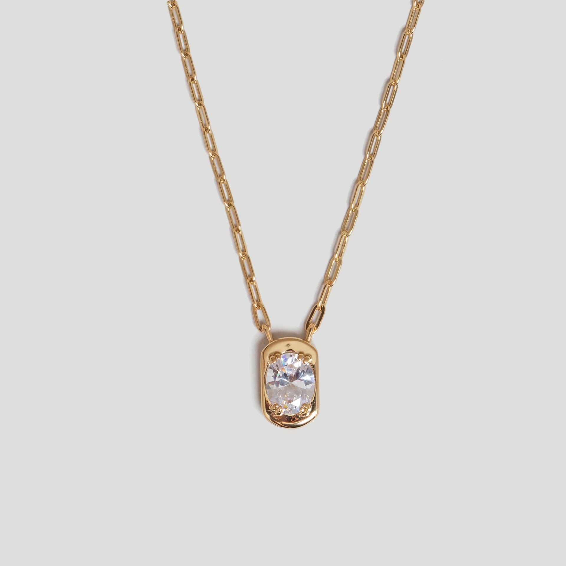 Claw Set Oval CZ Stone Pendant Necklace in 18k Gold Plated Sterling Silver