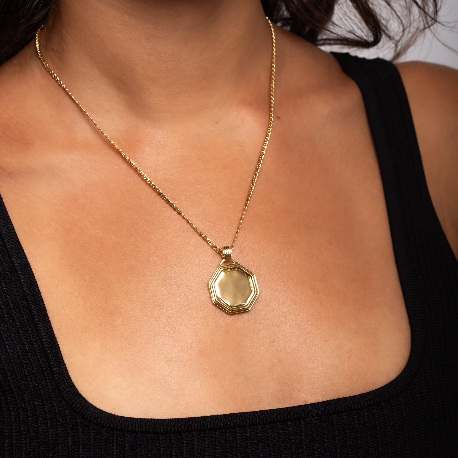 Octagon Gold Coin Necklace in 18k Gold Plated Sterling Silver