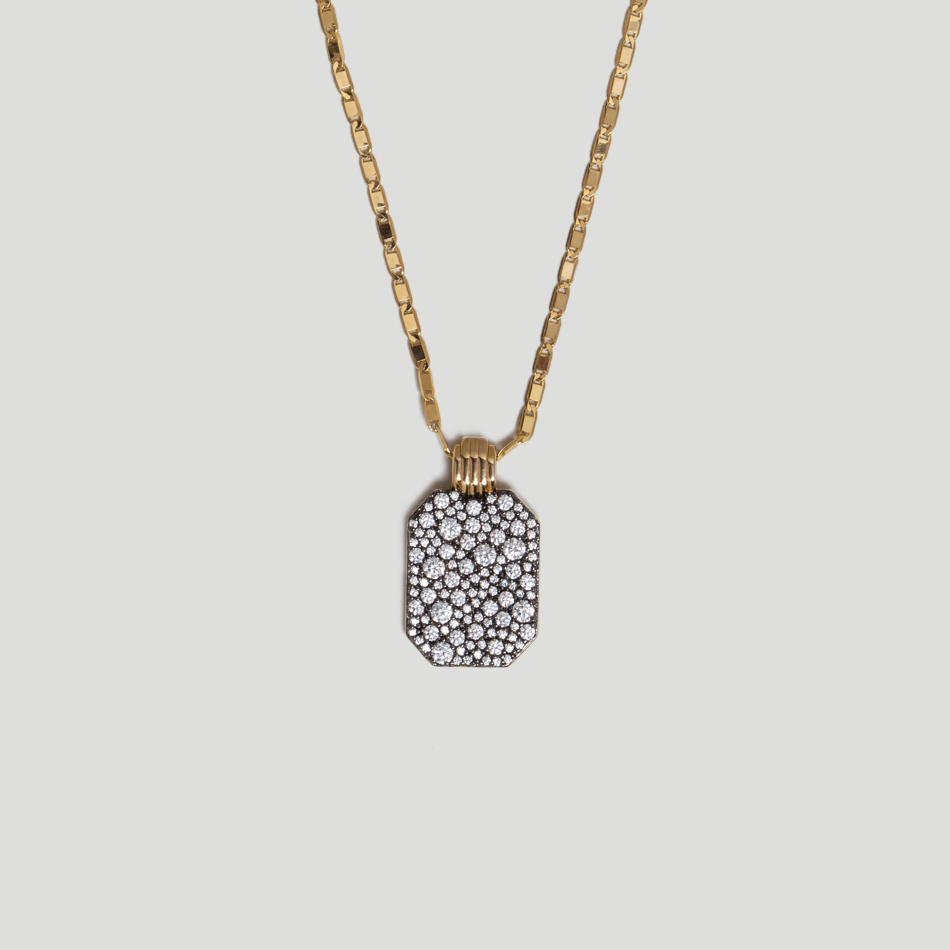 Dog Tag Necklace With Mixed Pave Crystals In 18K Gold Plated Vermeil & CZ