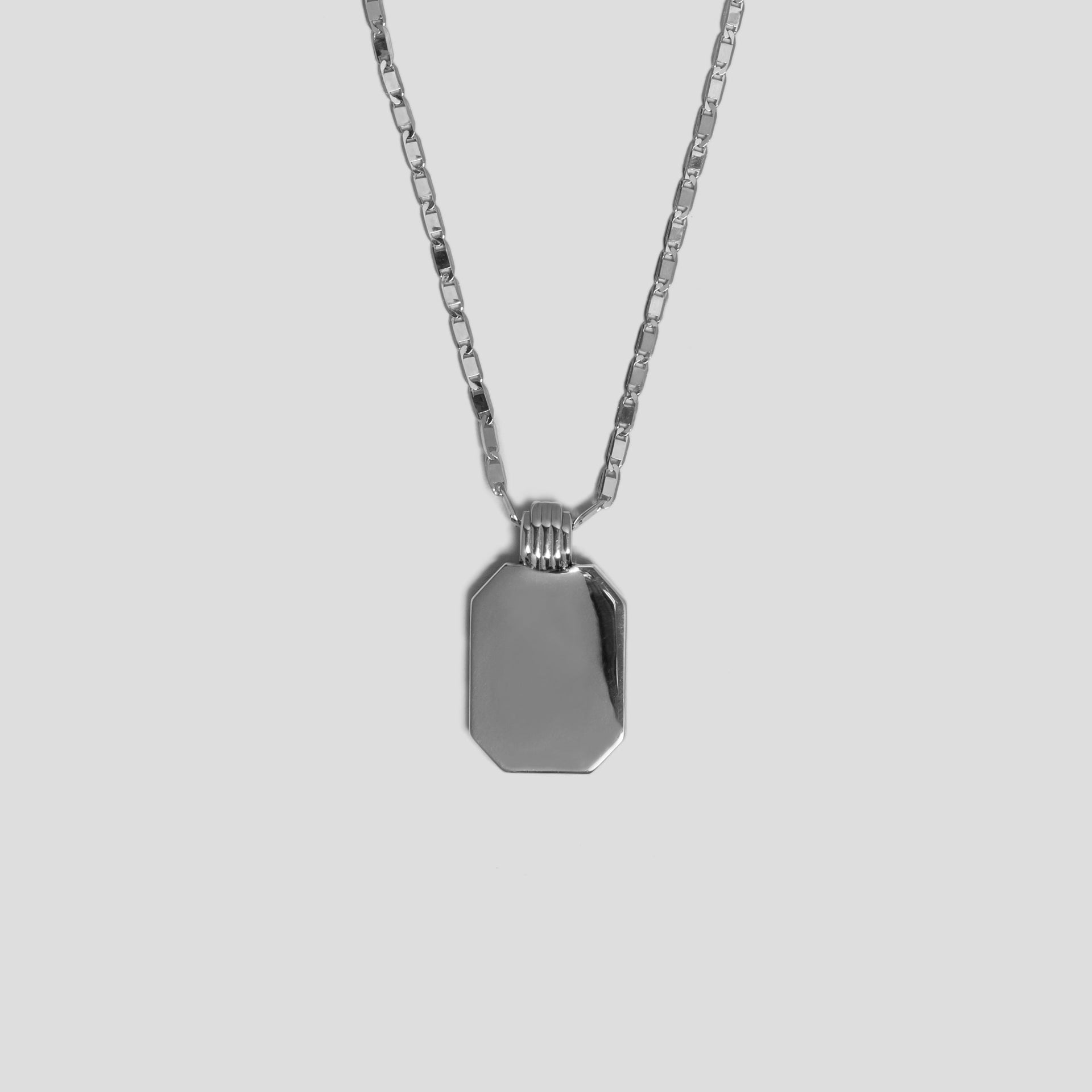 Mixed Pave Dog Tag Pendant In Rhodium Plated Sterling Silver & Black Spinel Stones