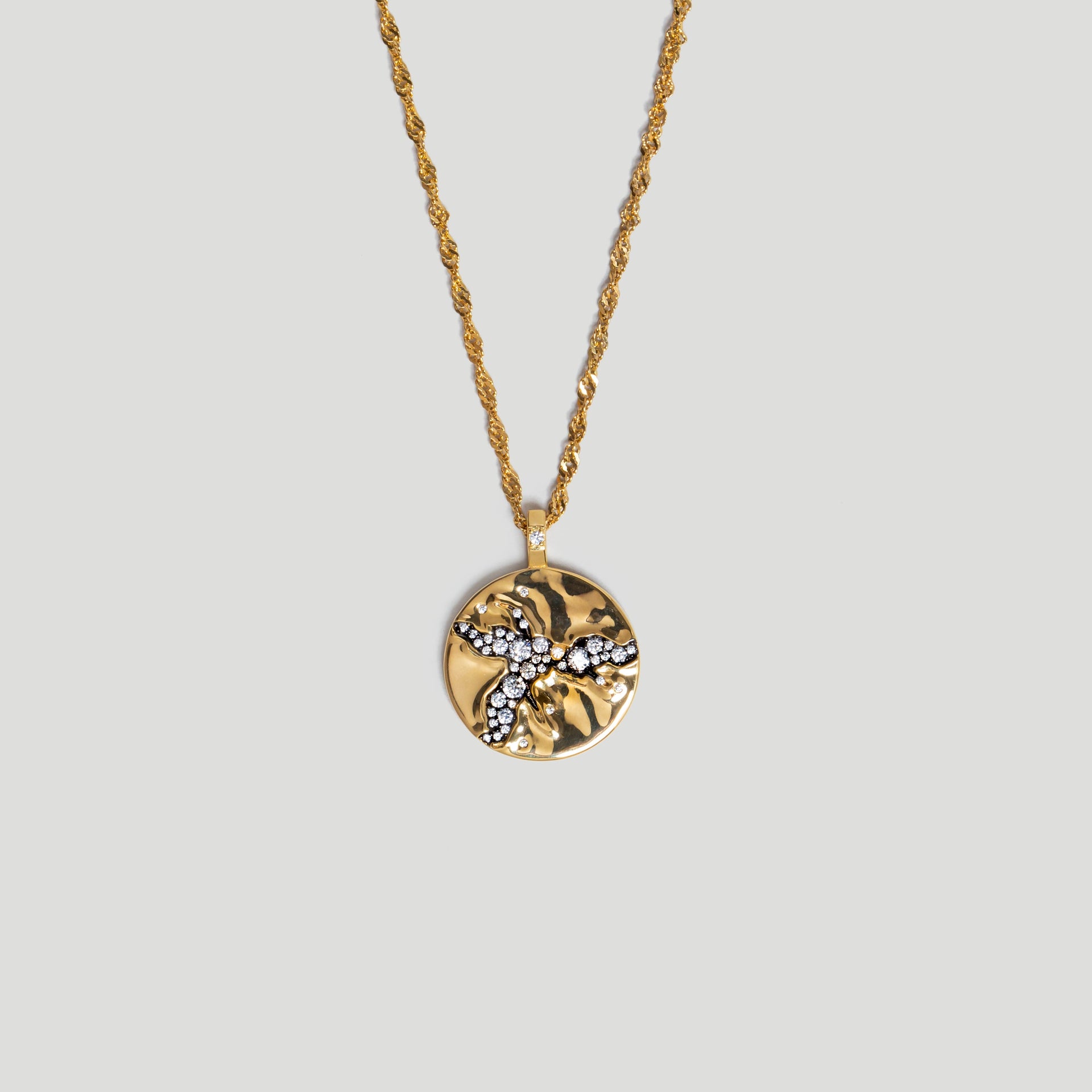 Gold Coin Necklace With Mixed Pave Crystals In 18K Gold Plated Vermeil & CZ