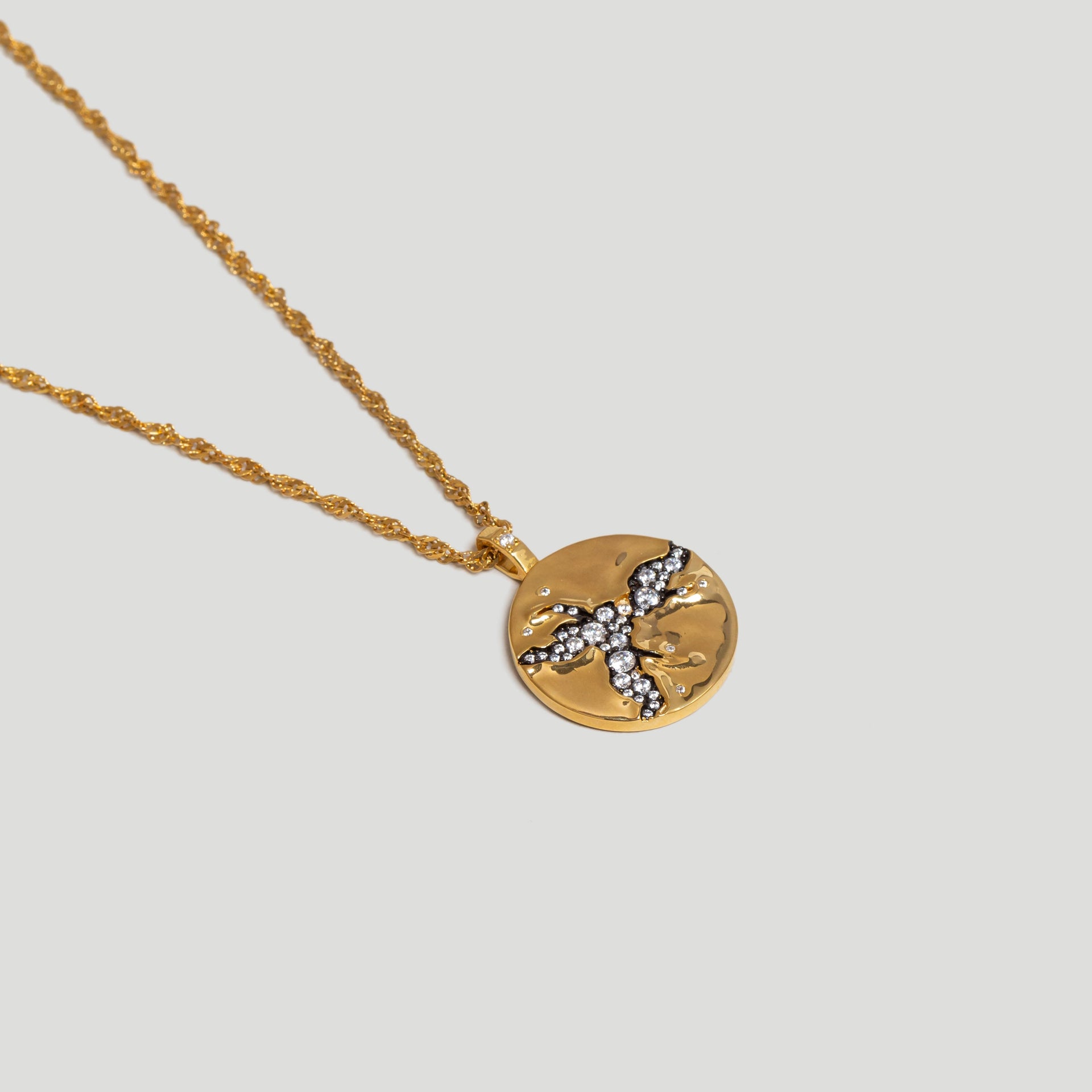 Gold Coin Necklace With Mixed Pave Crystals In 18K Gold Plated Vermeil & CZ