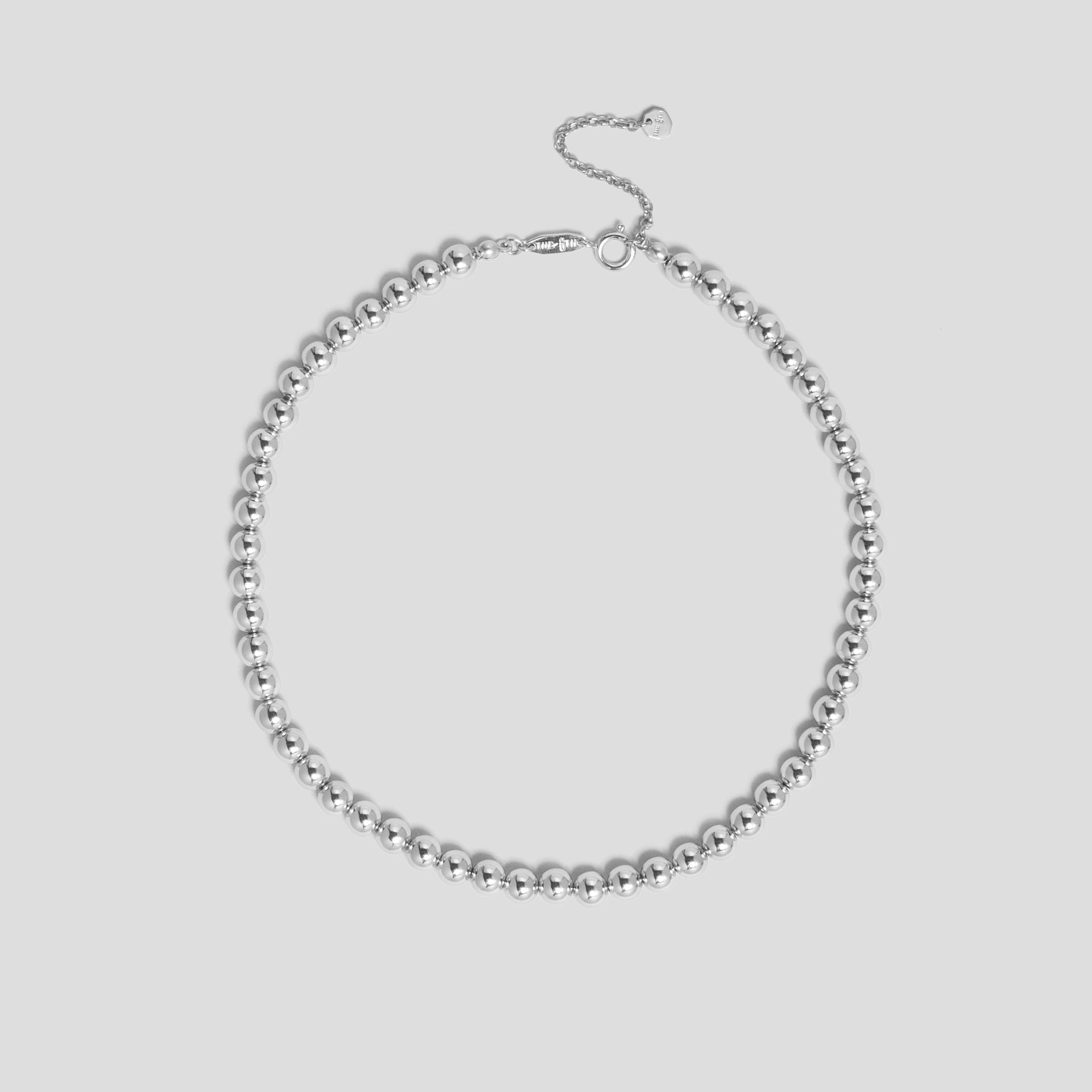 Silver Beaded Ball Chain Relaxed Choker Necklace In Rhodium Plated Sterling Silver