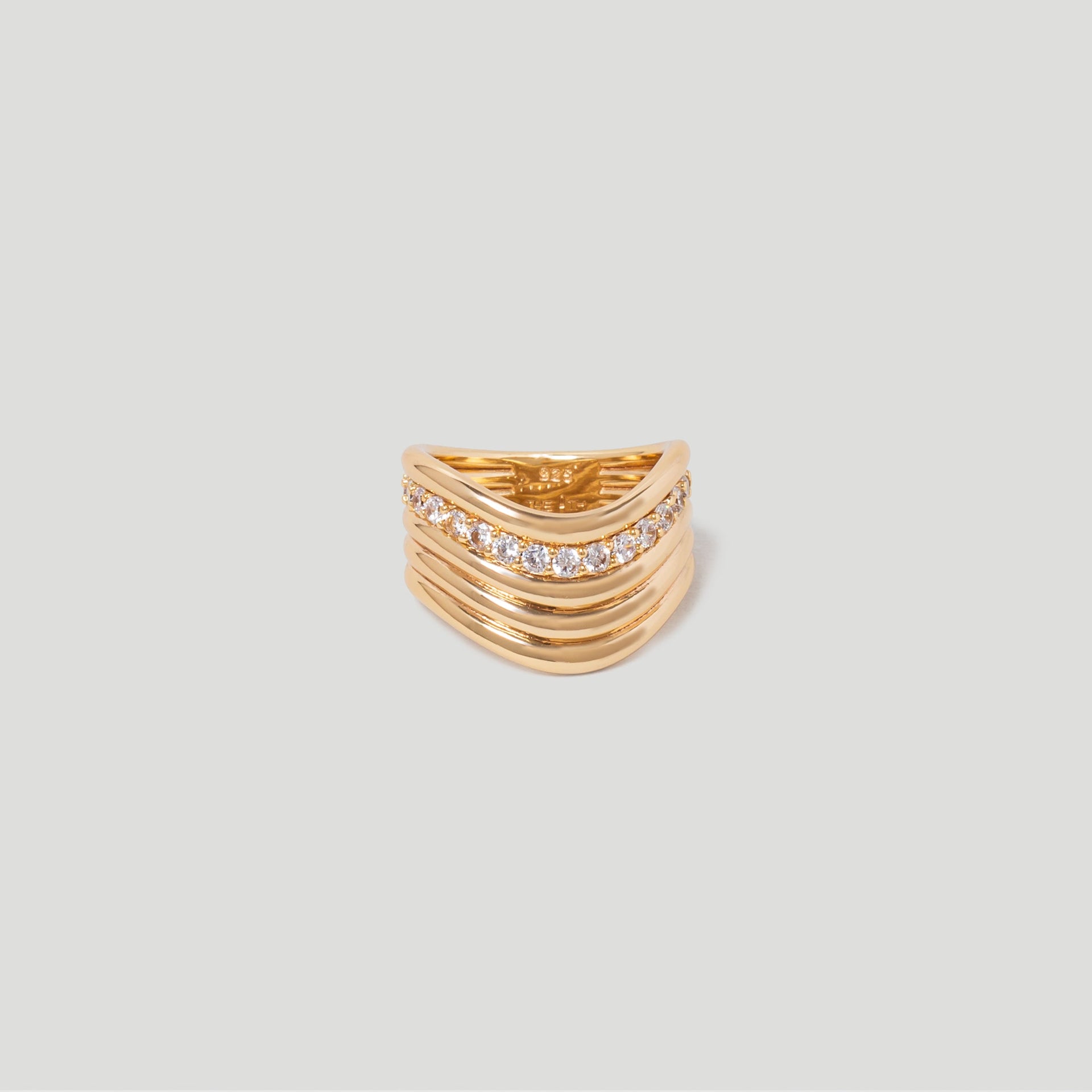 Wave CZ Crystal Chunky Gold Ring in 18k Gold Plated Vermeil