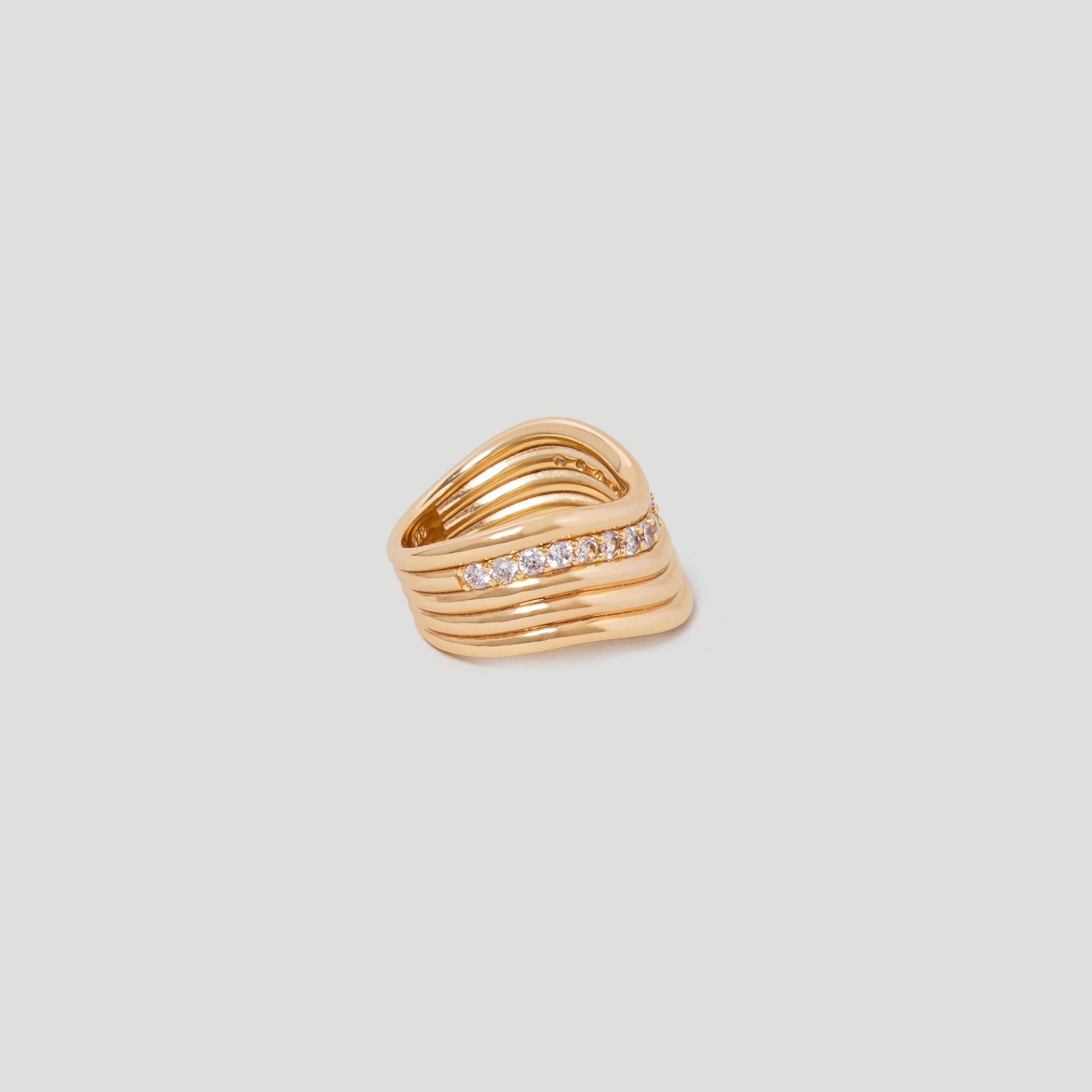 Wave CZ Crystal Chunky Gold Ring in 18k Gold Plated Vermeil