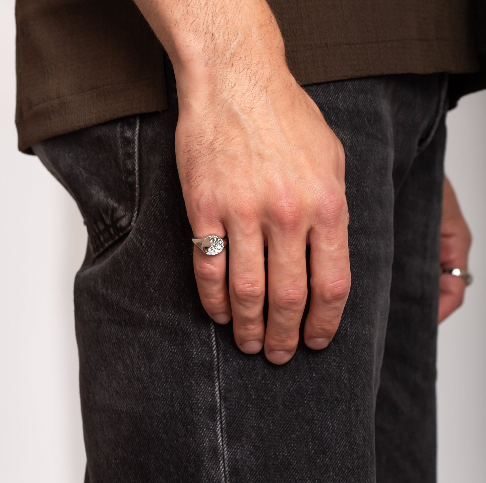 Silver Signet Ring With Mixed Pave Cz Crystals In Rhodium Plated Sterling Silver