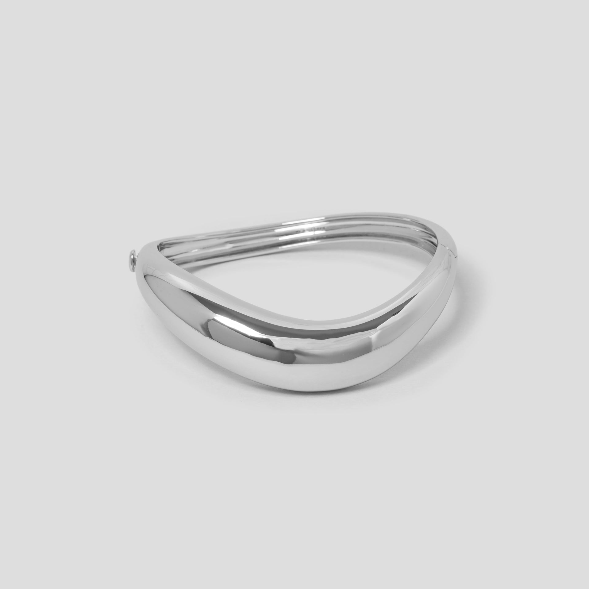 Rhodium Plated Wave Domed Bangle Bracelet