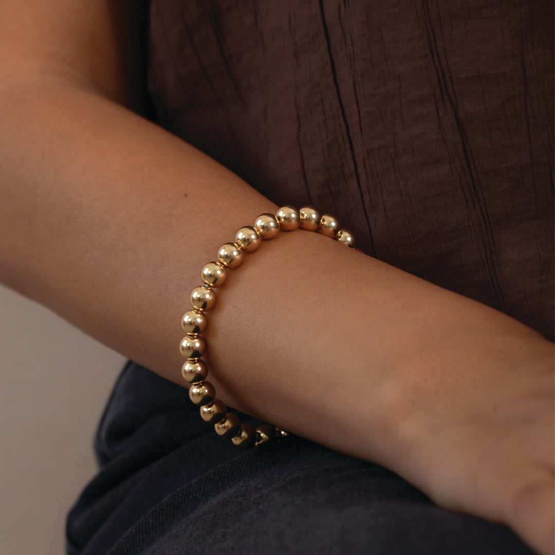 Gold Beaded Ball Chain Bracelet In 18K Gold Plated Sterling Silver